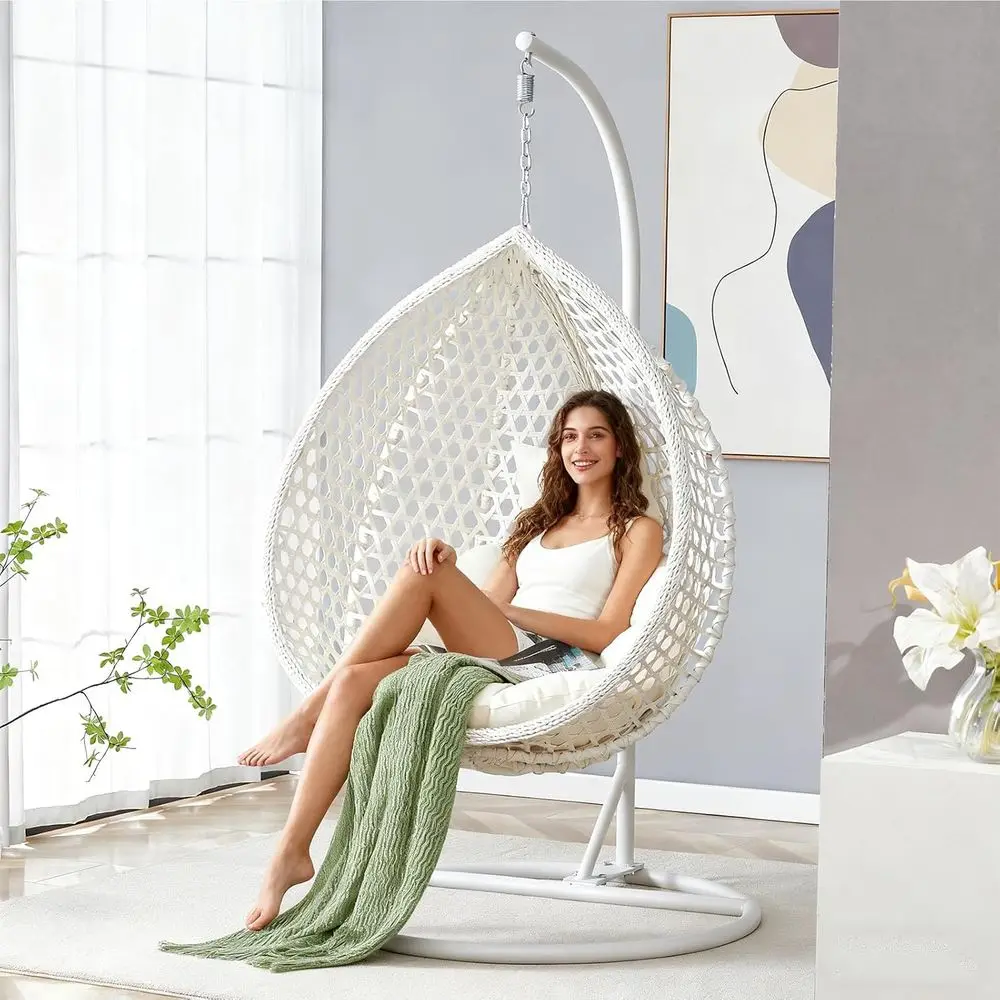 

Hanging Egg Chair with Stand, Rattan Wicker Swing Chair with Cushions, Swinging Chair for Bedroom, Outdoor Patio, Balcony, Backy