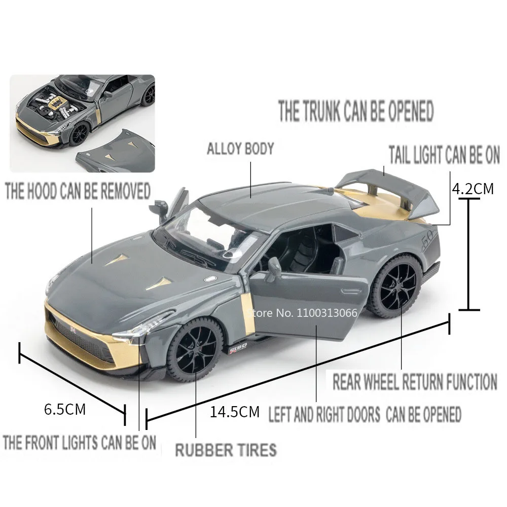 1:32 Nissan GT-R50 Model Car Toy Alloy Diecasts Metal Super Sport Cars With Sound Light Vehicle Toys for Boys Gifts Collection