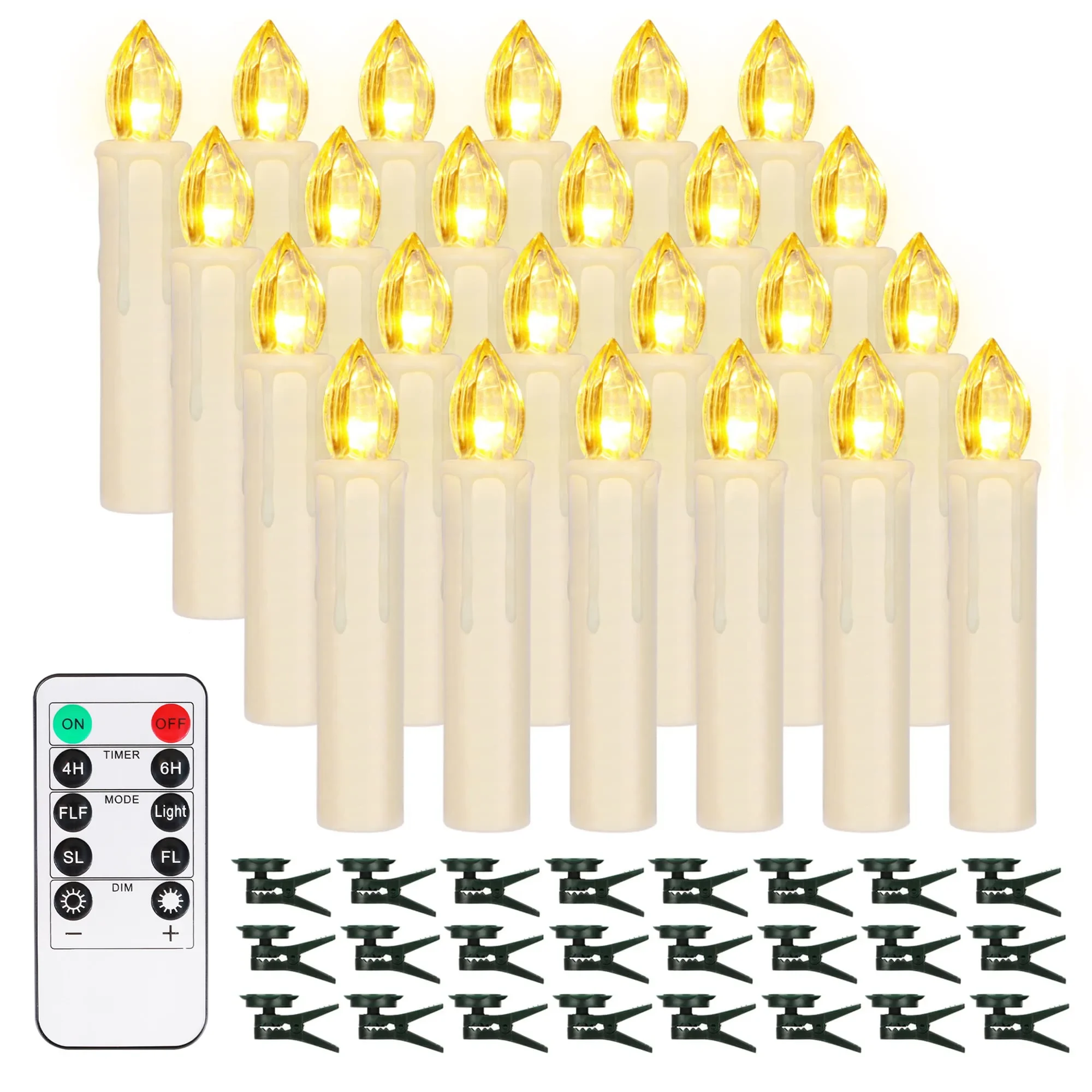 Flameless Candle 10/20PCS LED Flickering Lights with Remote Timer/Clips Warm White Candles for Christmas Tree Home Outdoor Decor