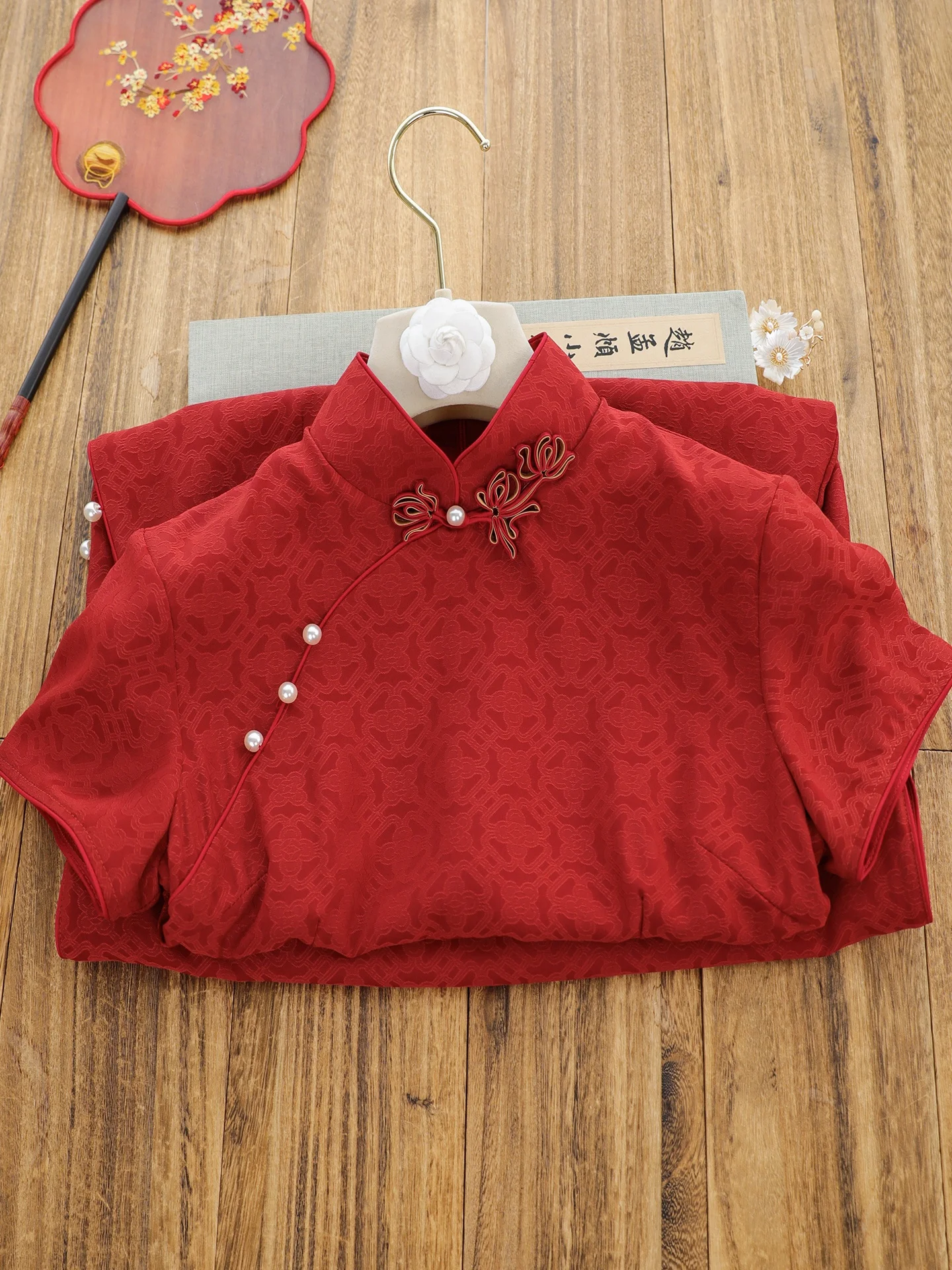 

Red Retro Chinese Wedding Short Sleeve Engagement Ceremony Dress Women's Improved Version Spring Summer New Arrival