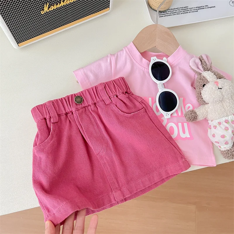 Girls Skirt Children 2024 New Spring and Summer Pink Dress Simple Casual Style All-match Skirt Korean Sweet Style Dress