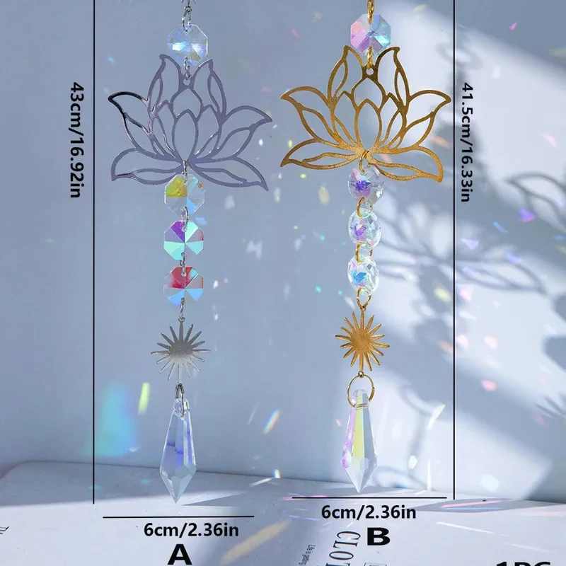 Crystal Lotus Sun Catcher Hanging Prism Moon Window Light Catcher for Garden Home Decor
