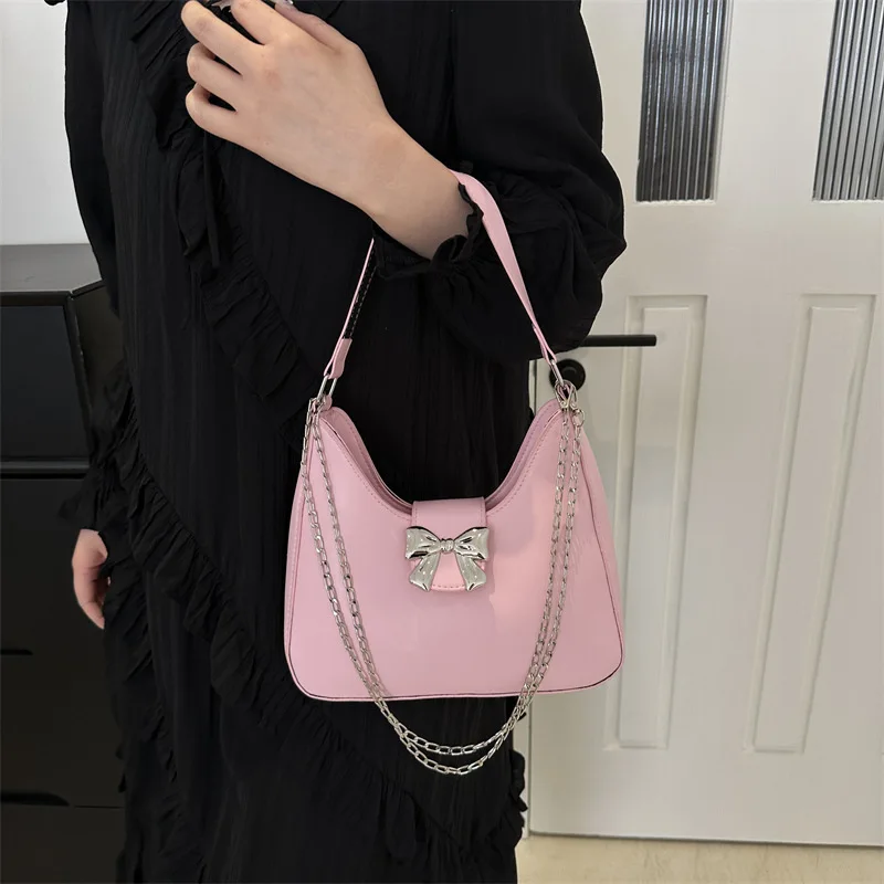 Fashion Cute Sweet Bow Underarm Bag Summer New Women's Shoulder Bag Out Decorative Handbag Gentle Temperament Shoulder Bag