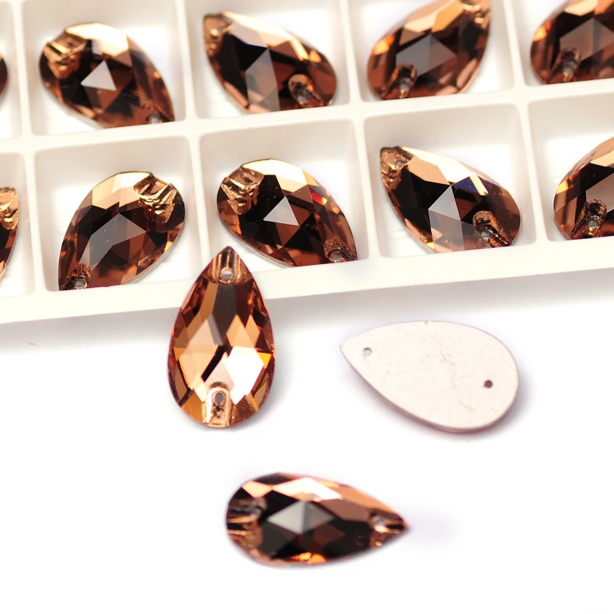 YANRUO 3230 قطرة الضوء المدخن توباز خياطة على الكريستال أحجار الراين المسطحة دمعة حجر الراين للخياطة فساتين الزفاف