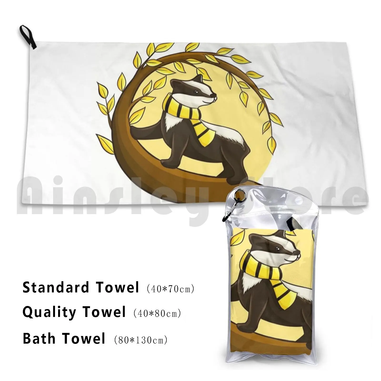 Badger With Stripy Bath Towel Beach Cushion Badger Tree Yellow Yellow Gold Animal Cute Animal Autumn