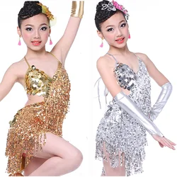 new child kid children professional latin dance dress for girls ballroom dancing dresses for kids red sequin fringe salsa tassel
