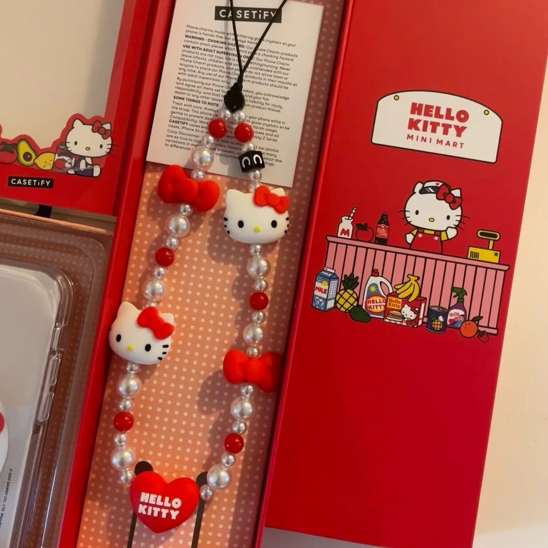 Kawaii Hello Kitty Phone Chain Keychain Y2K Hello Kitty Accessories Things Chain Anti-Lost Lanyard Key Short Wrist Rope Jewelry