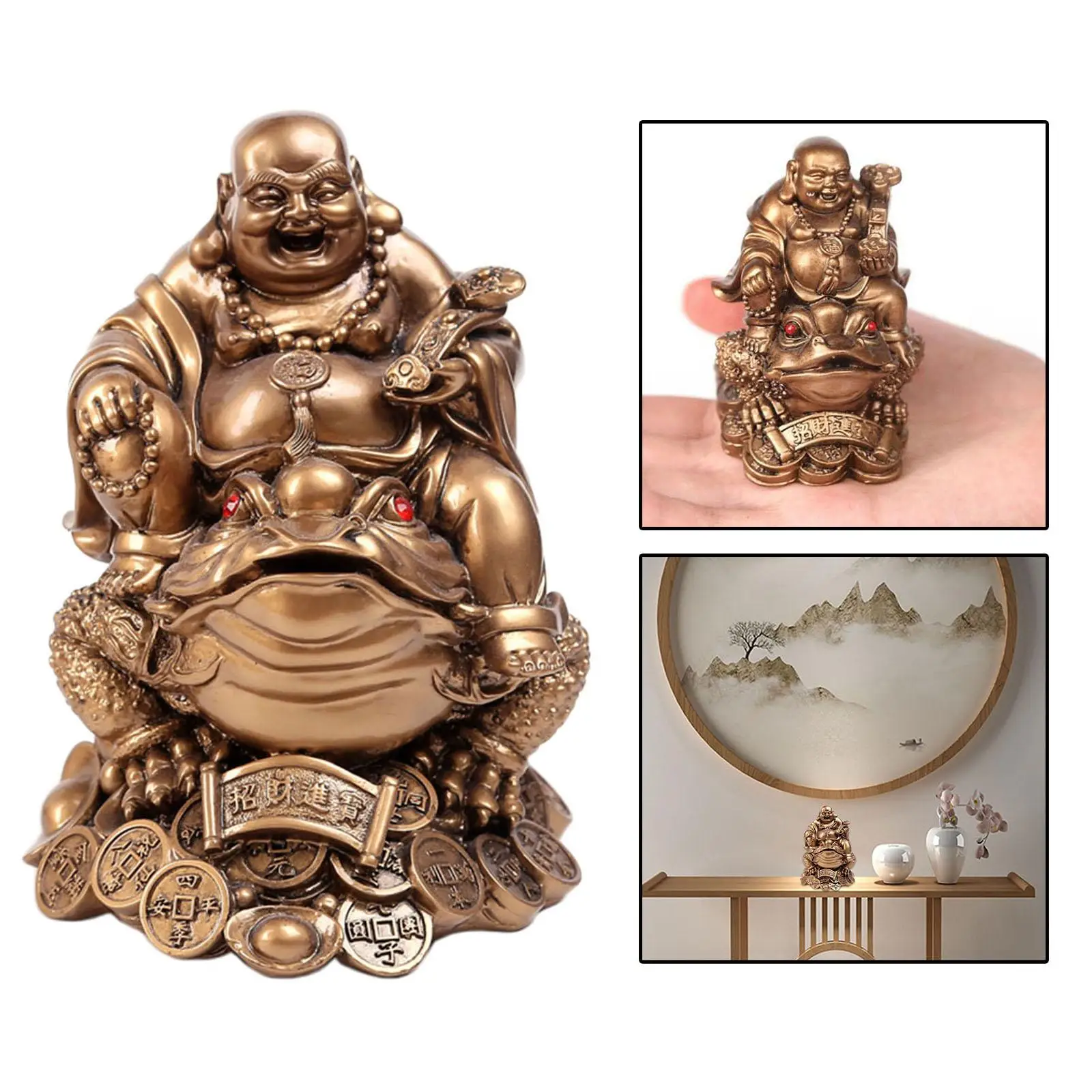 Laughing Buddha Sit On Money Frog Statue for Tabletop Decoration Office Gift view 5