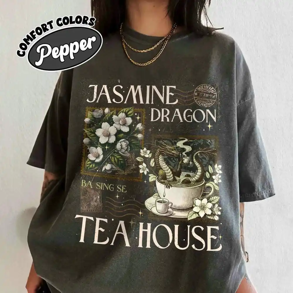 خمر الياسمين التنين الشاي متجر الراحة الظلام الأكاديمية Bookish أنيمي عاشق هدية الصورة الرمزية التي شيرت للجنسين Y2K ملابس الشارع الشهير غير رسمية #1