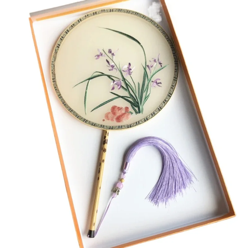 

Round fan embroidery Double-sided embroidery Xiangfei bamboo palace fan Zifeng characteristic handicraft gifts
