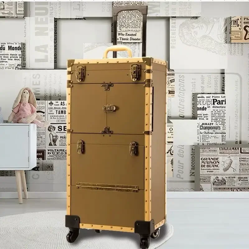 Cosmetic Case Rolling Luxury Luggage Case Stylist Retro Beauty Tattoo Folding Trolley Women Big Capacity Suitcase Makeup Bag