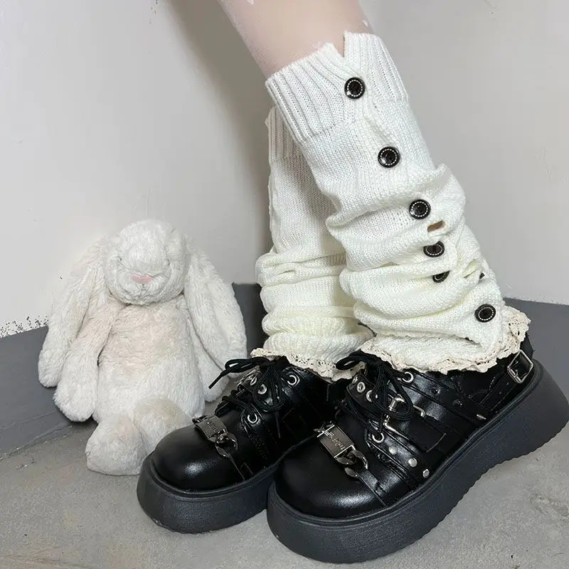 Harajuku Button Sock Covers for Women Winter Leg Warmer Lolita Kawaii Y2k Girls Gothic Emo Knitted Warm Foot Cover Youth Women