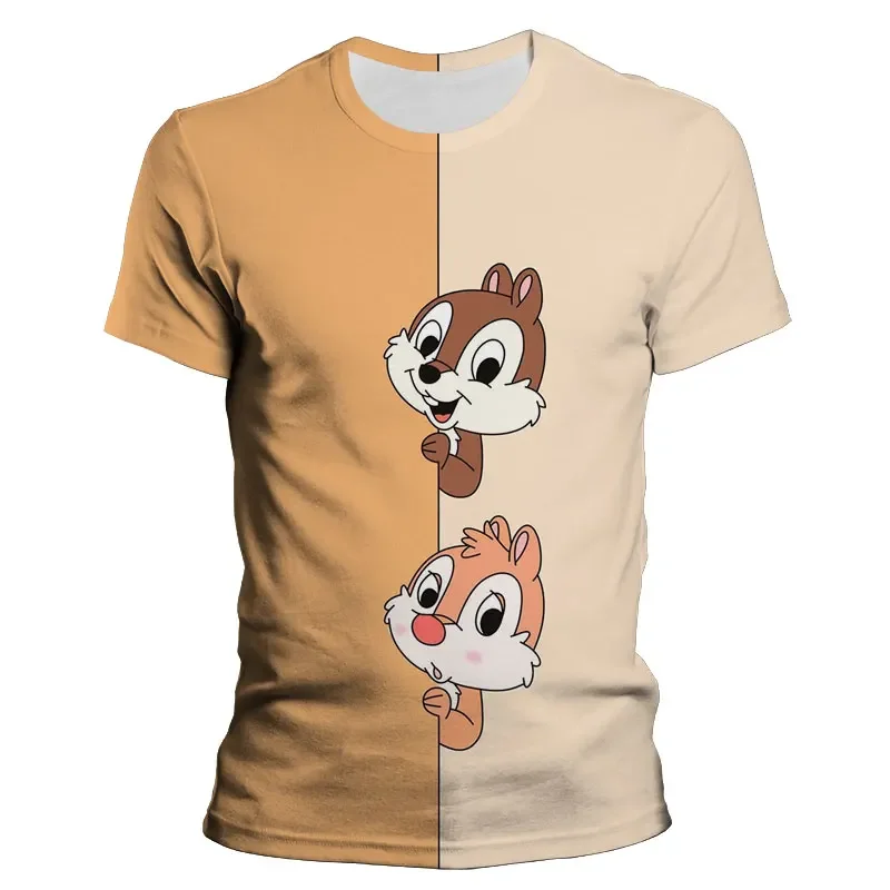 2024 Summer Disney Cartoon Anime 3d T-Shirt for Children Casual Chip \'n\' Dale Men\'s Clothing Casual Harajuku Women Tees Tops