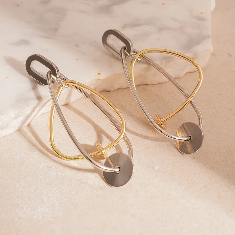 Geometric triangular round piece earrings exaggerated fashion stud earrings light luxury high temperament earrings women
