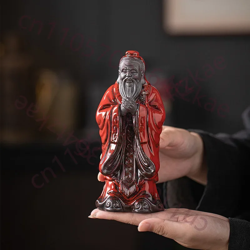 Ceramics Historical Figure Confucius Sculptures Figurines Red Pomelo Sculpture Home Living Room Office Chinese Home Decorations