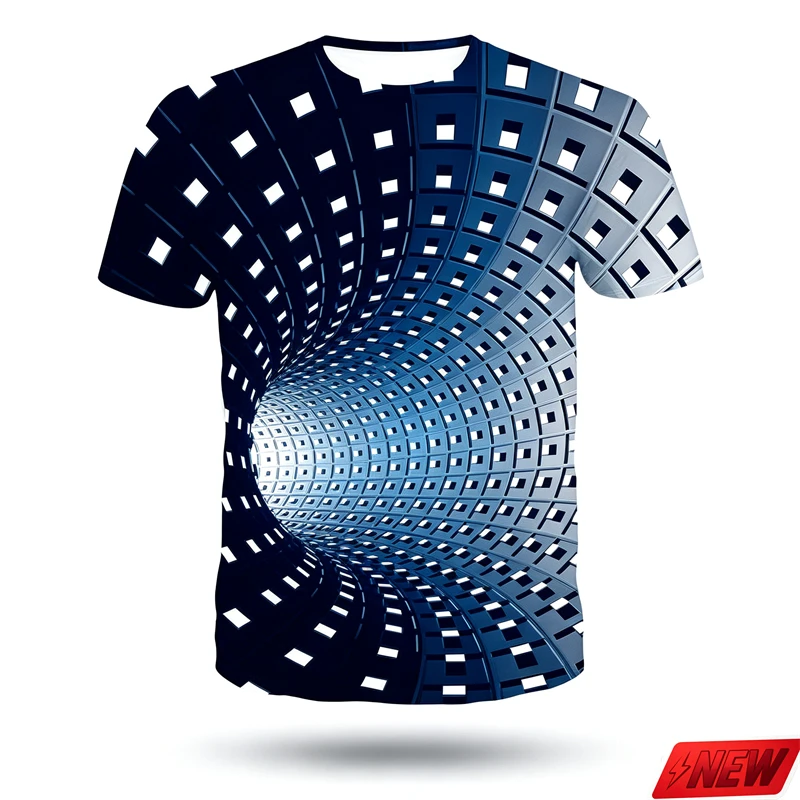 Colorful Optical Illusion Graphic T Shirt Men Trend Popular 3d Print Street Short Sleeves Tee Loose Party Quick Dry Crew Top