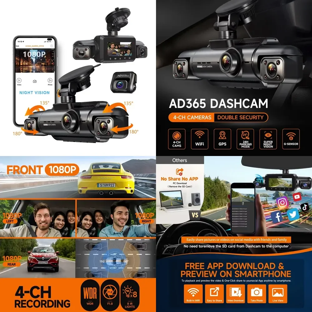 

Dashcam AOEDI New Product 4 Dash Cam Front and Rear with WiFi Car Dash for Cars