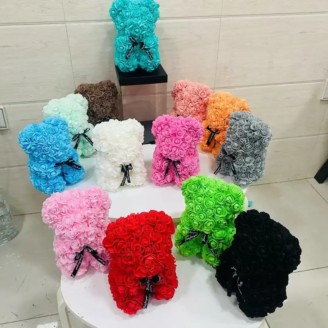 رومانسية عيد الحب الإبداعية الأبدية زهرة الورد الدب هدية عيد الميلاد الدب الوردي عناق الدب الزفاف ورود للزينة هدية