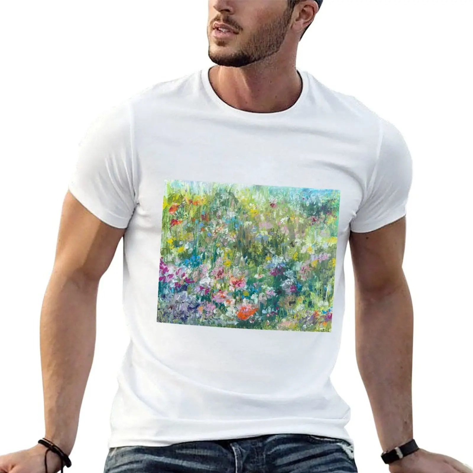 Wild flower meadow in oil pastels T-Shirt Basic Lightweight Short Sleeve Tee