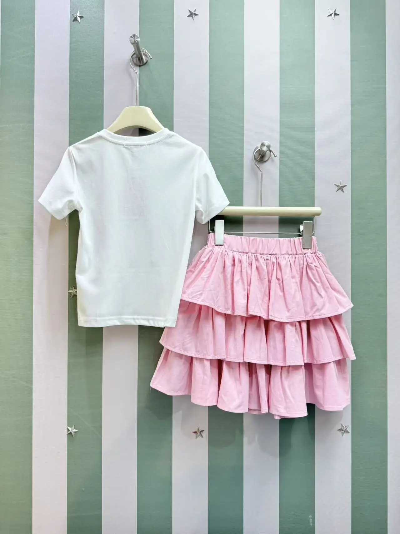 fashion design child clothes summer new design floral printed t-shirt with skirt 2 piece sets dress for girls