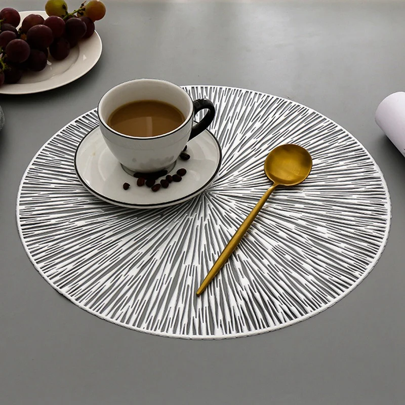 HOT-Round Placemats Restaurant Hollow PVC Decoration Meal Mat Anti-Hot Dining Table Line Mat Steak Plate Pad