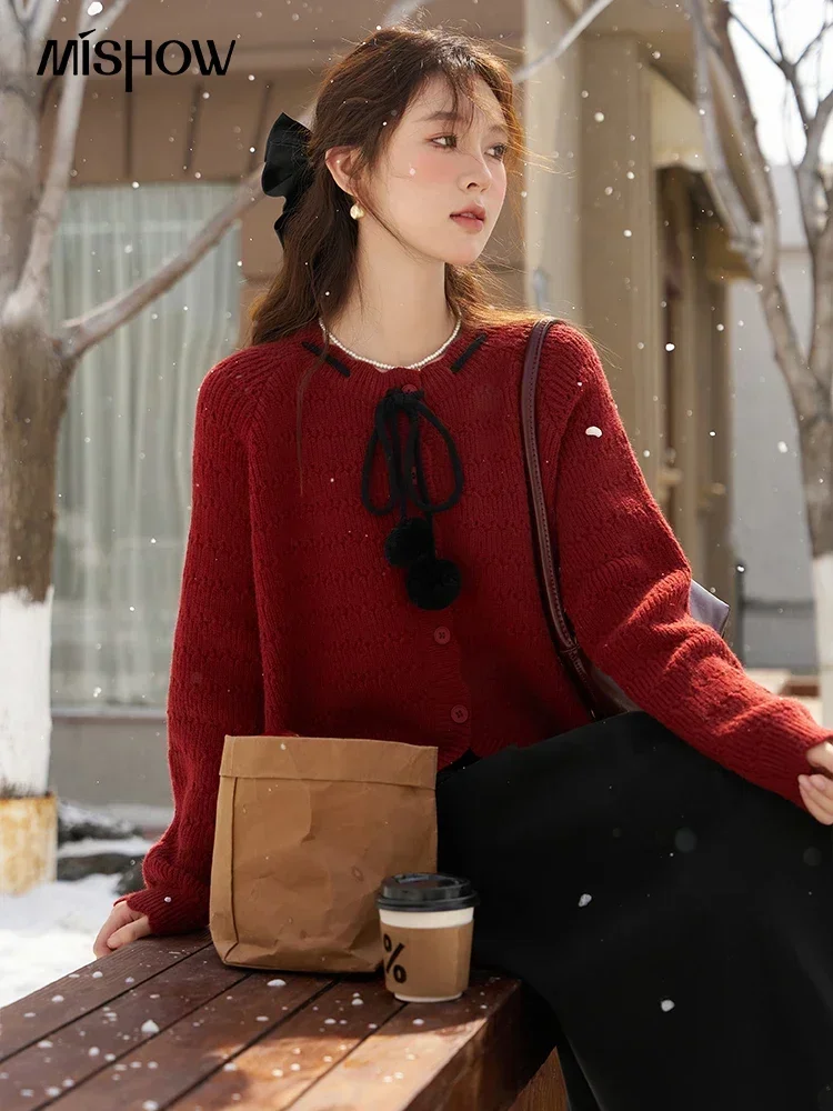 MISHOW Autumn Winter Christmas Sweater for Women Vintage Cute Lace-up Knitted Cardigan Top Female Lazy Style MXC55Z0417