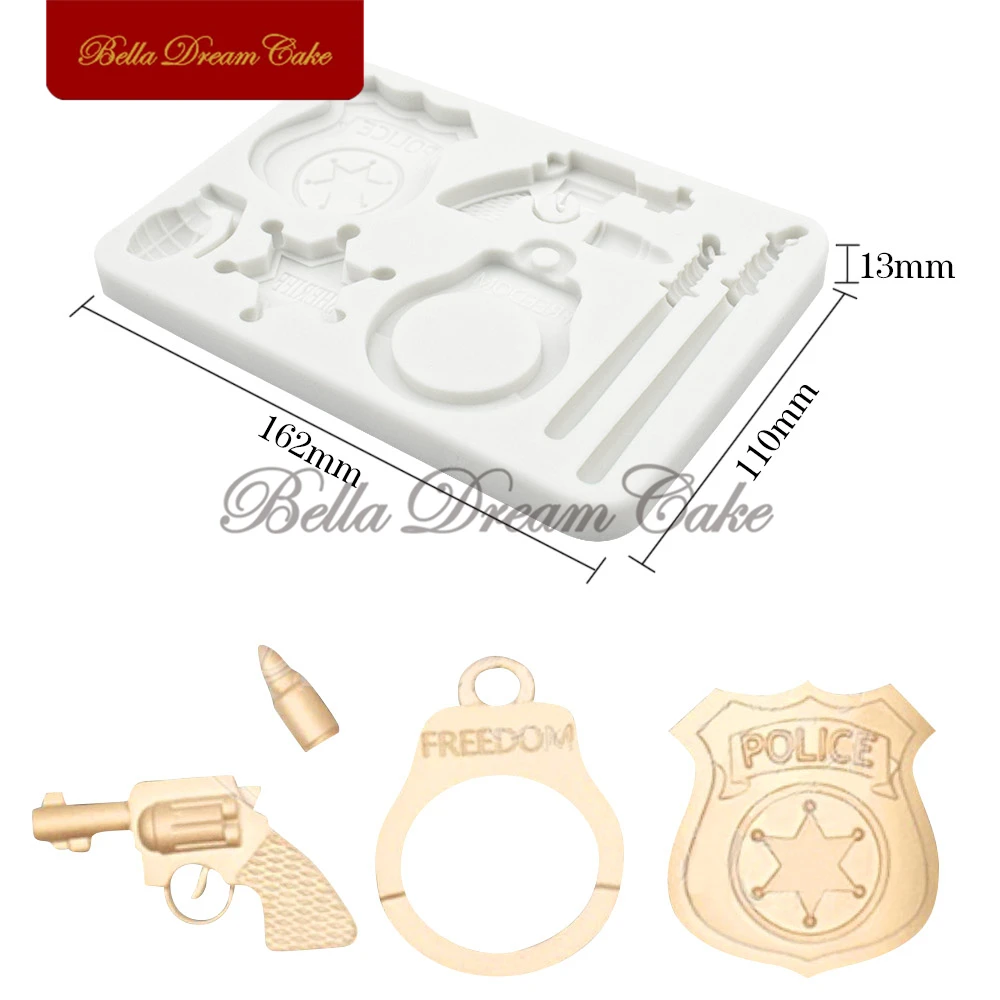 Police Badge/Gun/Baton Silicone Mold Cupcake Topper Chocolate Fondant Baking Mould DIY Clay Gumpaste Model Cake Decorating Tools