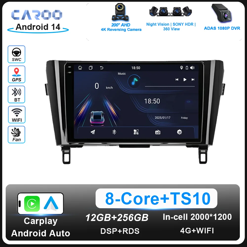 

Android 14 Car Radio Stereo For Nissan Qashqai J11 X-Trail 3 T32 2013-2017 Auto Multimedia Video Player GPS Navigation No 2Din