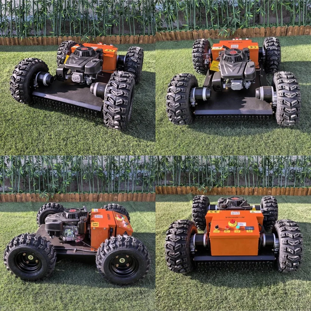 Robotic Lawn Mower with 200m Long Distance Remote Control and 4WD All Wheel Drive for Farm Orchard Vegetation Trimming