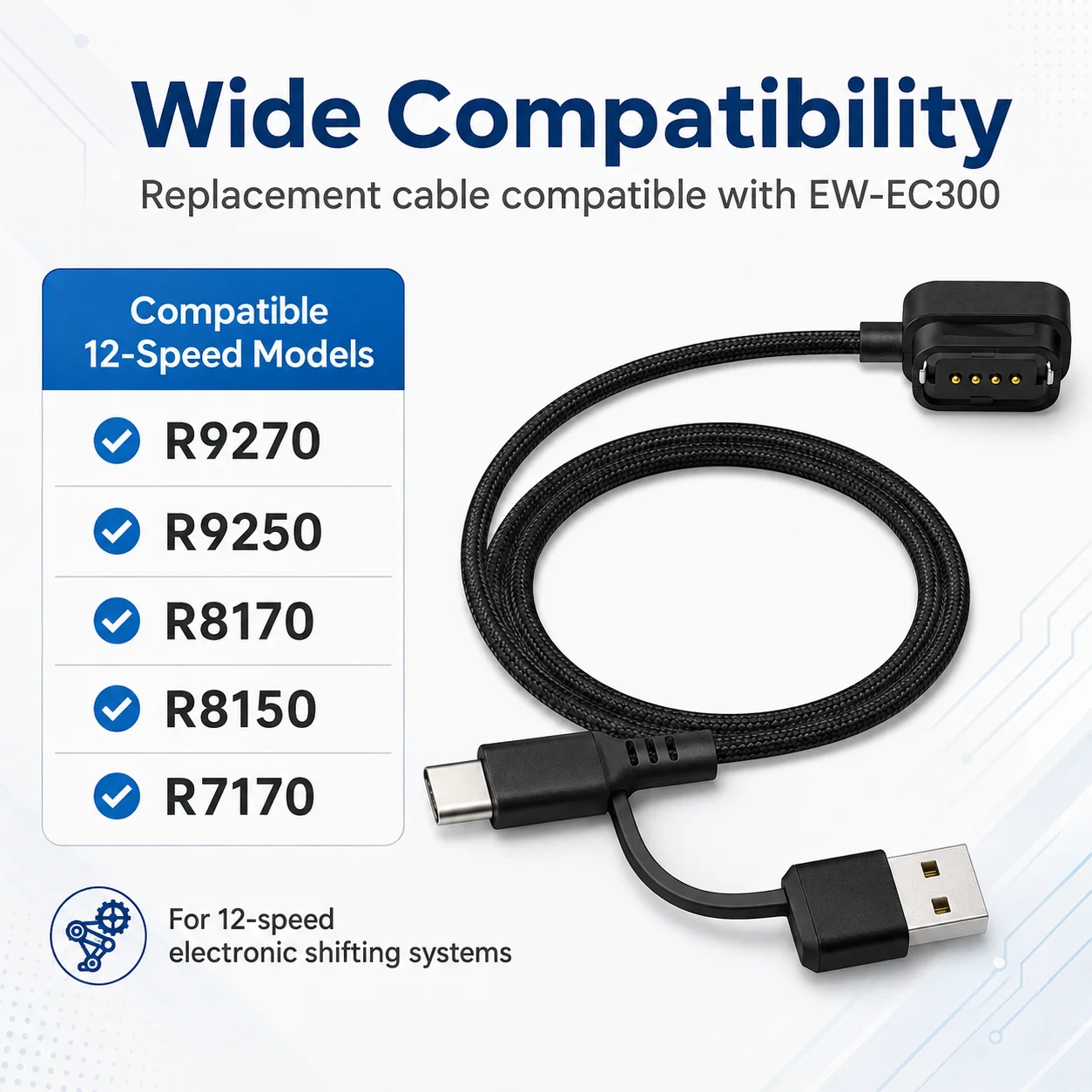 

Bike Bicycle Charging Adapter 2M Cable for Shimano Di2 EW-EC300 12-Speed Electronic Shifting R9270/R9250/R817 4Pin To Dual USB