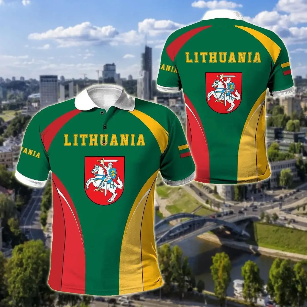 

Lithuania Flag & Coat of Arms Customized Polo Shirts Summer Casual Streetwear Men's Fashion Loose Jersey Plus Size Sportswear