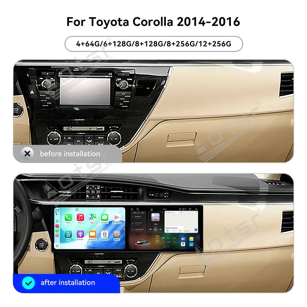 

CarPlay Car Radio Car GPS Navigation Dual 10.1’’ Android 15 For Toyota Corolla 2014-2016 HD Screen Multimedia Player Head Unit
