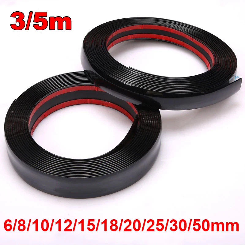 Tira de carrocería negra para coche, Protector de puerta de coche, moldura de estilo, pegatina de lámpara de coche de 6-50mm, embellecedor de ventana, embellecedor Exterior de coche, 3/5m