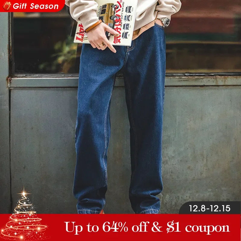 Maden Washed Denim Jeans 12.8 oz Retro Loose Straight Trousers Baggy Pants Oversize 28-38 Fashion Men’s Clothes 2 Colors