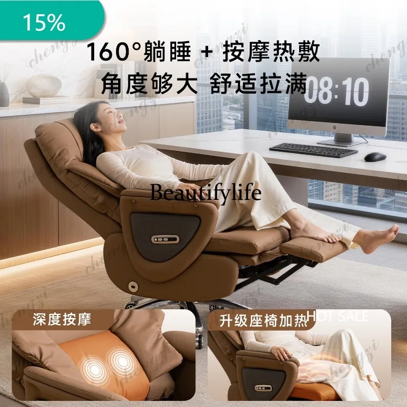 M182 Genuine Leather Electric Ventilated & Heated Executive Office Chair – Ergonomic Reclining Computer Chair Sitting Comfort
