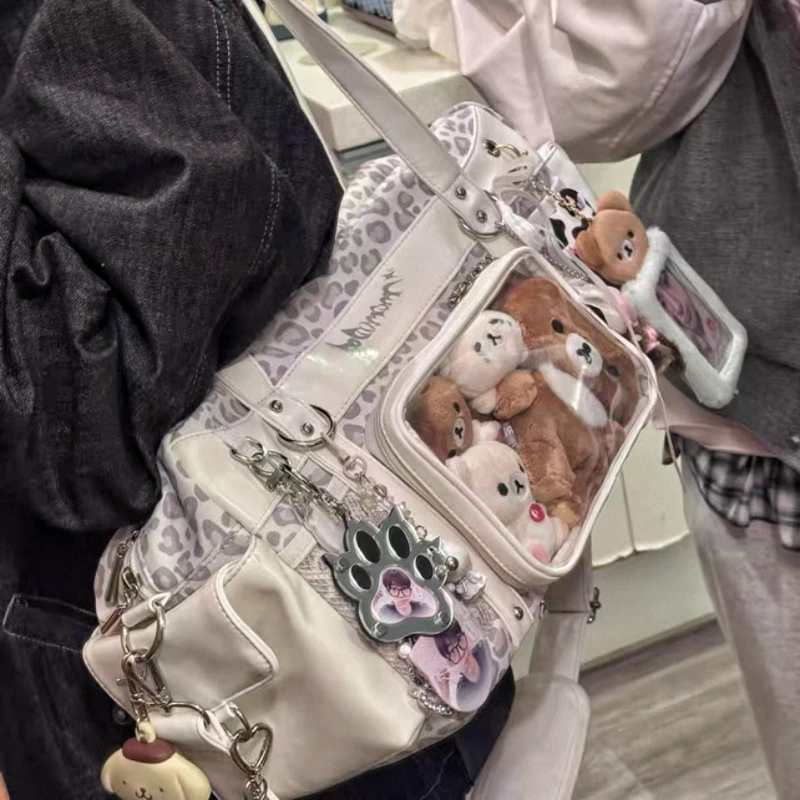 Neue Y2k Leopard Ita Umhängetasche Lolita Mädchen Transparente Einkaufstasche Damen Große Kapazität Umhängetasche Niedliche DIY Display Handtaschen – Detail 11