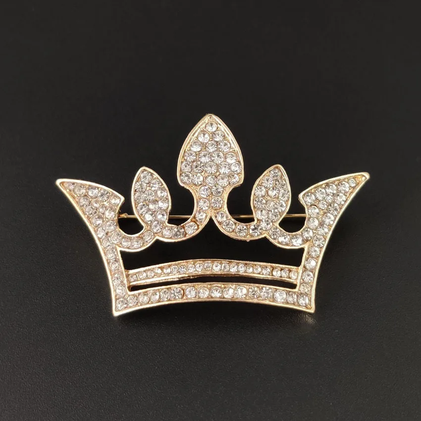 New Metal Crystal Crown Brooch Lapel Pina Suit Shirt Collar Pins Brooches for Women Accessories Fashion Jewelry