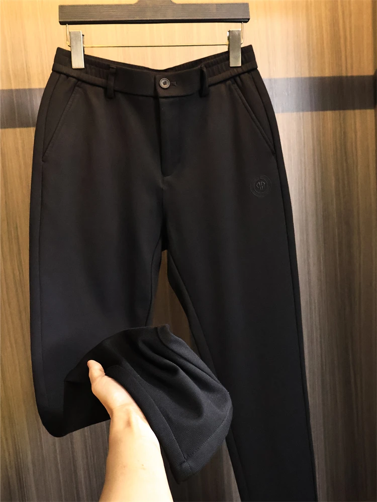 

Thiened Thin Fce Straight Leg Men's Busin Casual Trousers Pure Color Autumn Winter Long Pants Cosite Heating Far I...