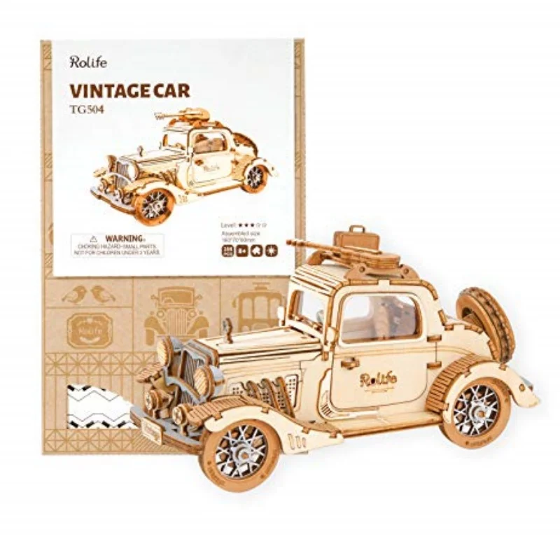 Robotime 3D Wooden Puzzles Car DIY Model Kits to Build Wooden Model Vintage Car Craft Gift for Collection Lover