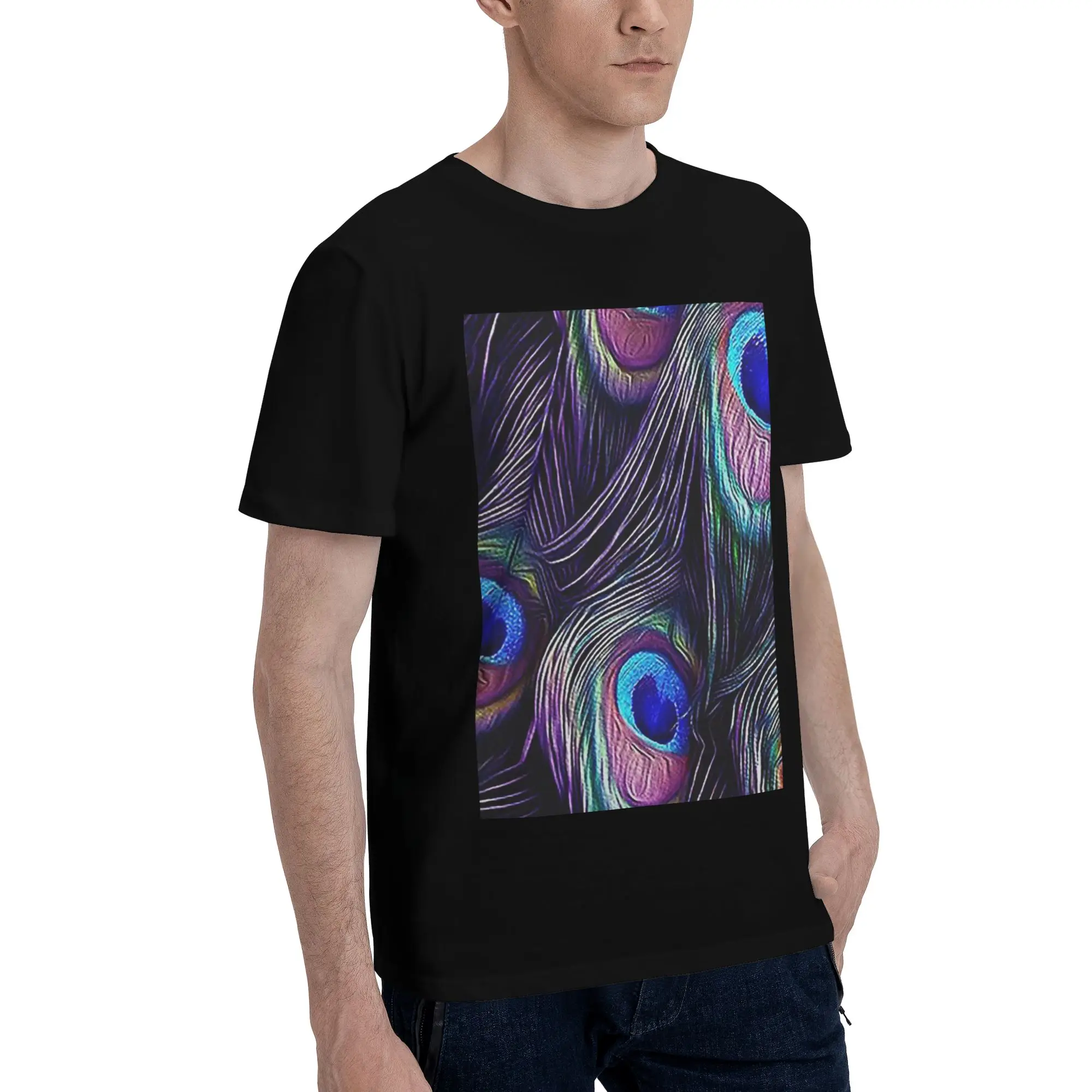 

Мужская футболка с павлиньими перьями, большие футболки, мужские хлопковые футболки с круглым вырезом, короткие летние мужские футболки