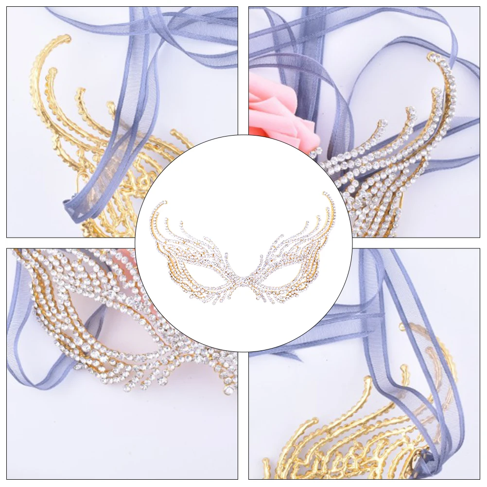 

1pc Rhinestone Mask Alloy Masquerade Mask Simple Style Party Face Decoration For Halloween Carnival Wedding (Golden)