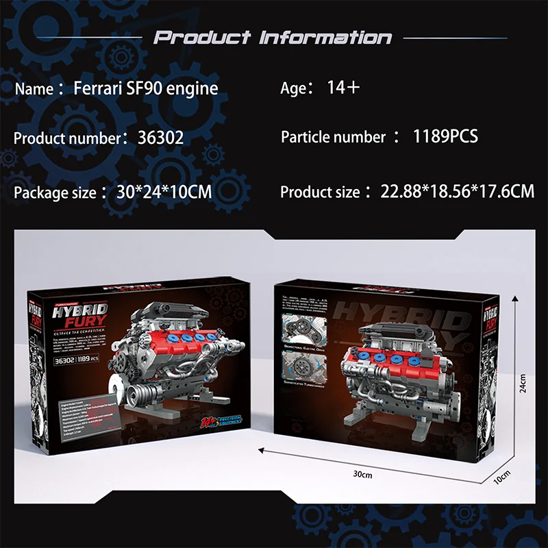 High Performance Hybrid Fury Turbocharged Building Blocks Motorized Simulation Engine with DIY Technical Parts Educational Gifts