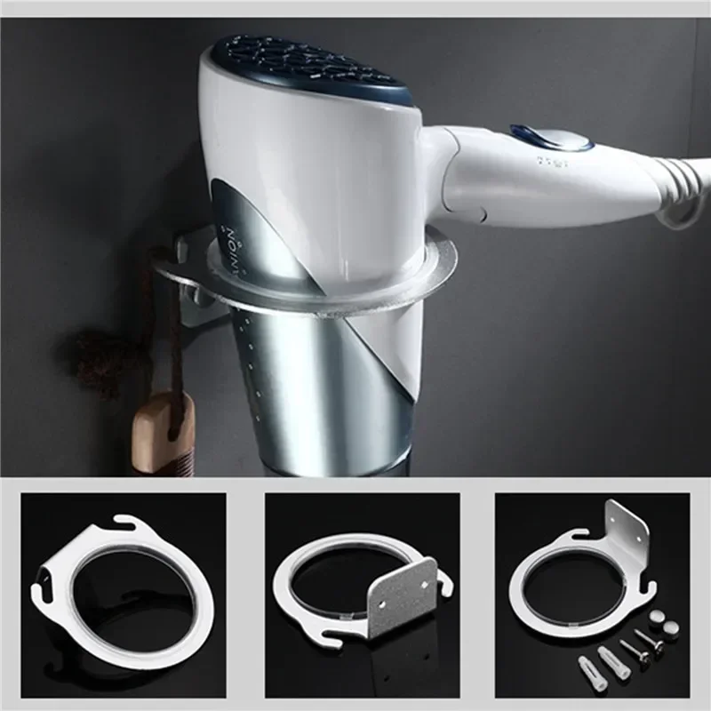 Space Aluminum Wall Mounted Hair Dryer Holder Rack Hanger Home Bathroom Hairdryer Storage Shelf Organizer Hanging Rack 8cm