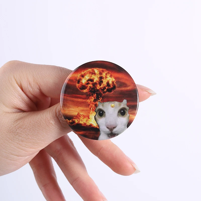 Exploding Cat Meme Tinplate Soft Button Pin Humor Mushroom Cloud Car Explosion Cat Brooch Lapel Badge Jewelry Gift for Friends