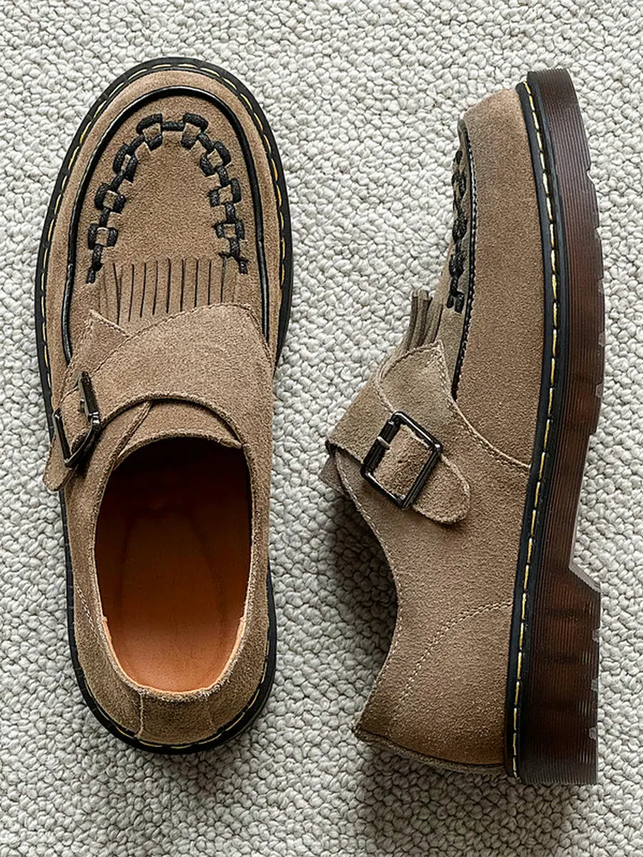 

Мужские повседневные лоферы Monk Strap oes в стиле ретро с кисточками из гладкой кожи, дышащие, удобные, весна-осень