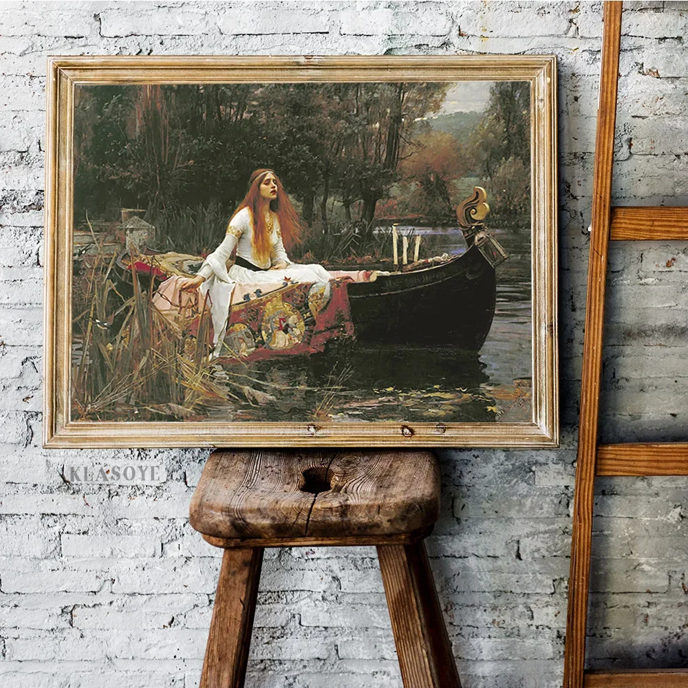 The Lady of Shalott Canvas Print  John William Waterhouse Vintage Arthurian Wall Art Poster for Living Room Decoration