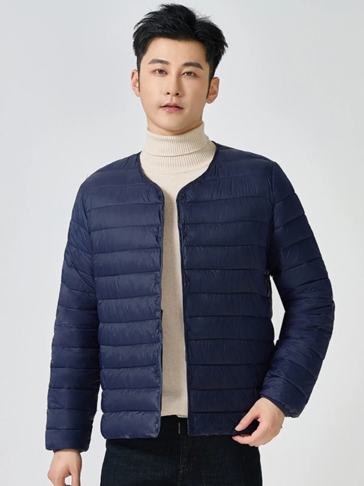 سترة رجالية خفيفة الوزن من القطن بياقة على شكل V أو مستديرة، معطف شتوي رقيق دافئ من الألياف البوليستر الداخلية، أسلوب حضري عص... #2