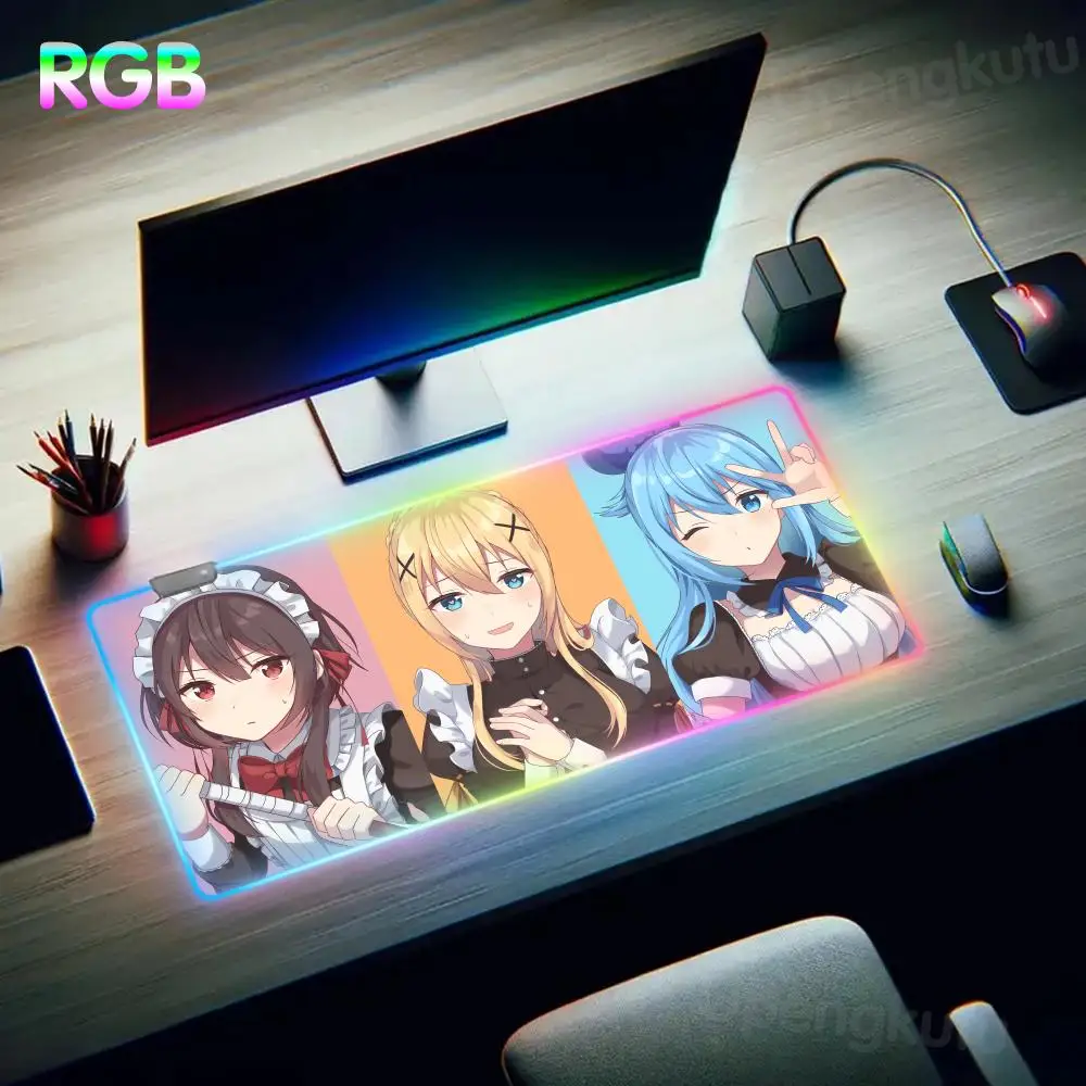 K_konosuba Teclado Mouse Pad RGB Desk Protector Mouse RGB Gaming Mousepad Pad LED Large Gamer Luminous Desk Mat