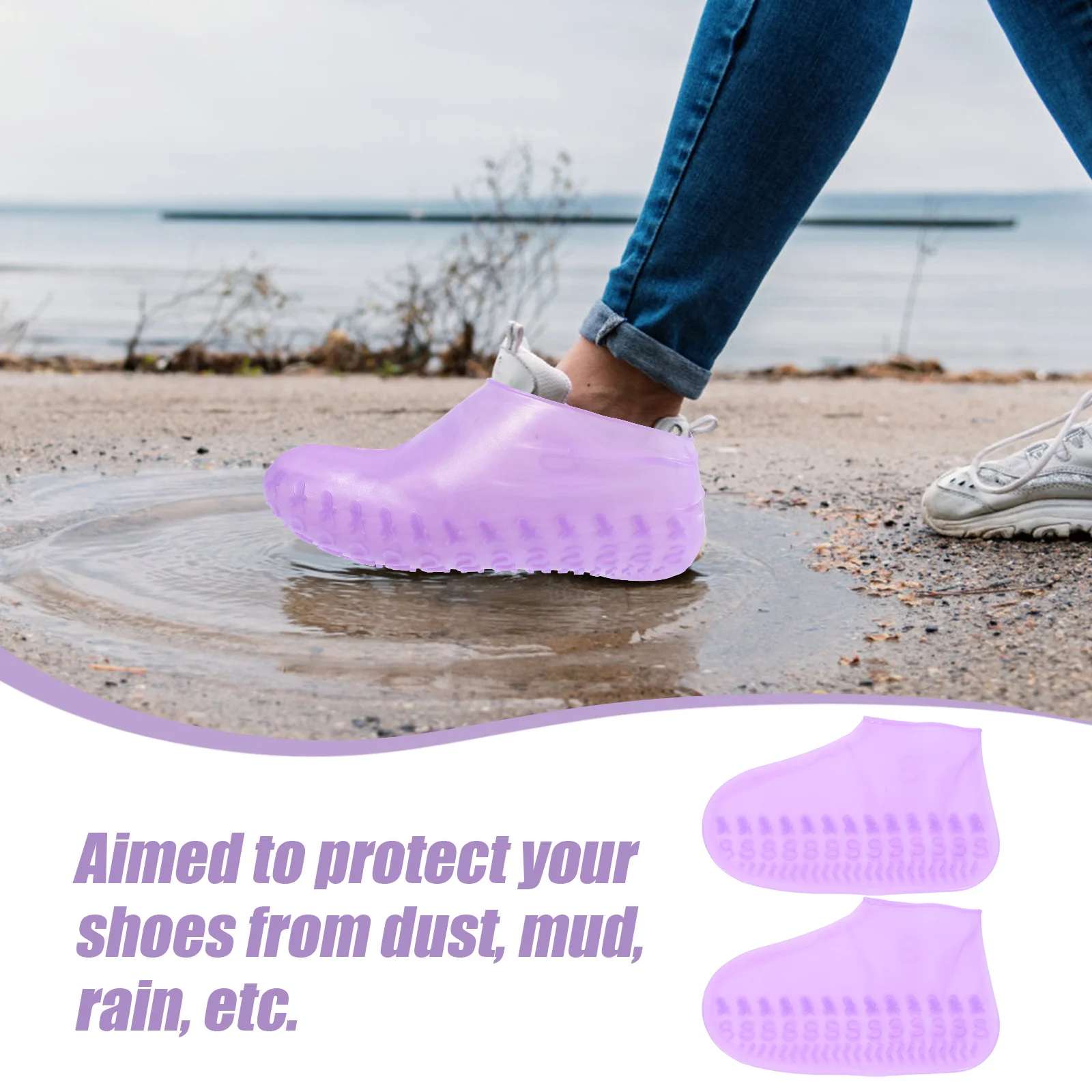

1Pair Waterproof Silicone Shoe Covers Purple Size S Anti-Slip Rain Shoes Cover Durable Shoe Protector Outdoor Use