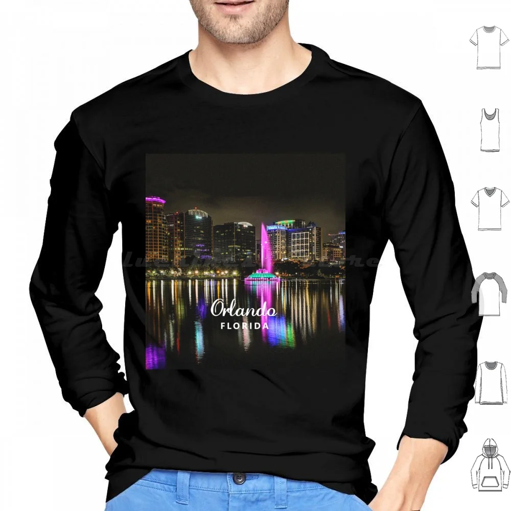 

Толстовка с капюшоном Orlando, Florida-Orlando Skyline & Lake Eola At Night, хлопковая толстовка с длинными рукавами Orlando Florida Orlando Florida Downtown